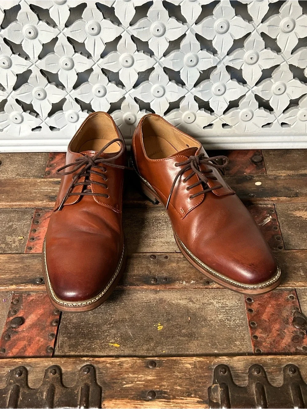 Joseph Abboud Brown‎ Leather Oxford Dress Shoes Men’s 9D Cognac Lace Up